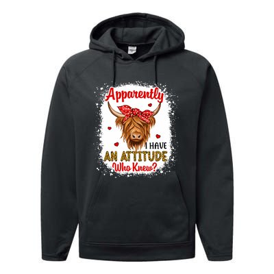 Bleached Highland Cow Apparently I Have An Attitude Who Knew Performance Fleece Hoodie