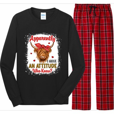 Bleached Highland Cow Apparently I Have An Attitude Who Knew Long Sleeve Pajama Set