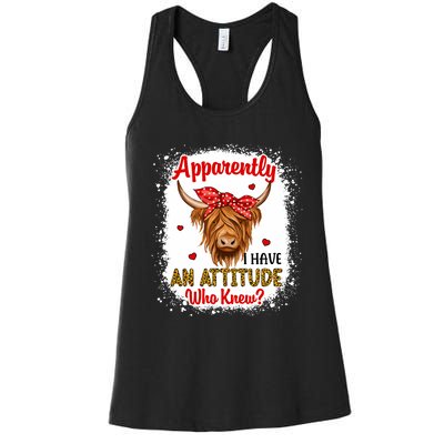 Bleached Highland Cow Apparently I Have An Attitude Who Knew Women's Racerback Tank