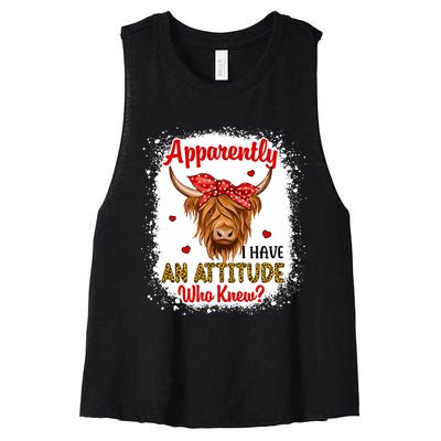 Bleached Highland Cow Apparently I Have An Attitude Who Knew Women's Racerback Cropped Tank