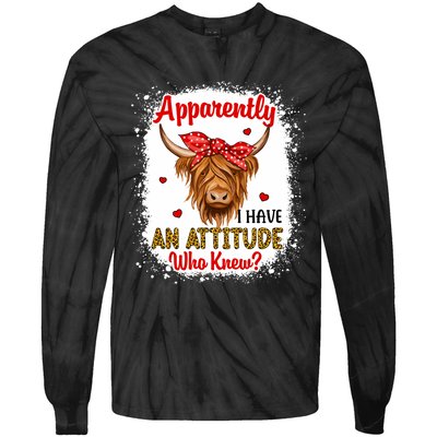 Bleached Highland Cow Apparently I Have An Attitude Who Knew Tie-Dye Long Sleeve Shirt