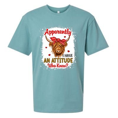 Bleached Highland Cow Apparently I Have An Attitude Who Knew Sueded Cloud Jersey T-Shirt