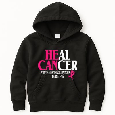 Breast He Can Heal Cancer For God Nothing Is Impossible Kids Hoodie
