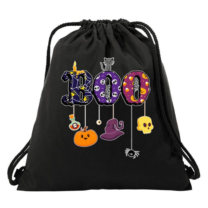 Boo Halloween Costume Spiders Ghosts Pumkin & Witch Hat Drawstring Bag