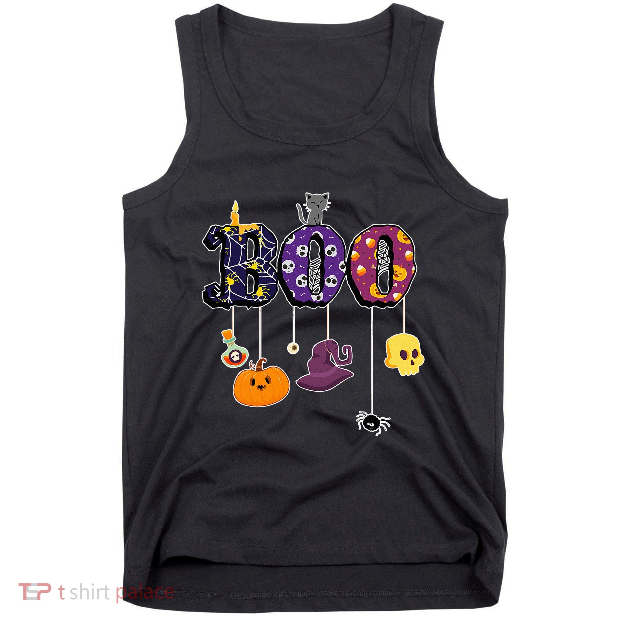 Boo Halloween Costume Spiders Ghosts Pumkin & Witch Hat Tank Top