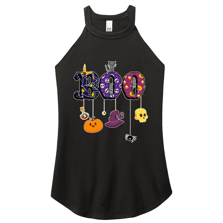 Boo Halloween Costume Spiders Ghosts Pumkin & Witch Hat Women's Perfect Tri Rocker Tank