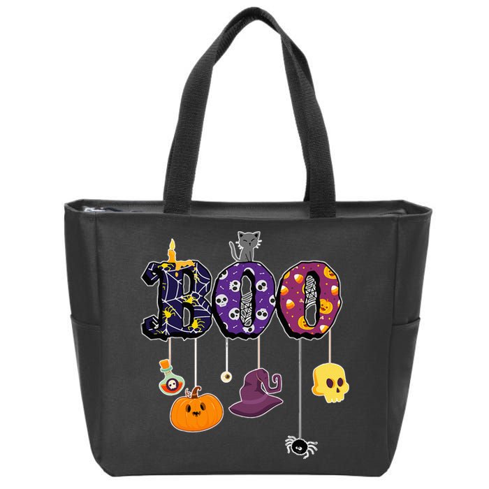 Boo Halloween Costume Spiders Ghosts Pumkin & Witch Hat Zip Tote Bag