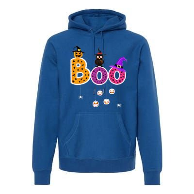 Boo Halloween Costume Spiders Ghosts Pumkin & Witch Hat Premium Hoodie