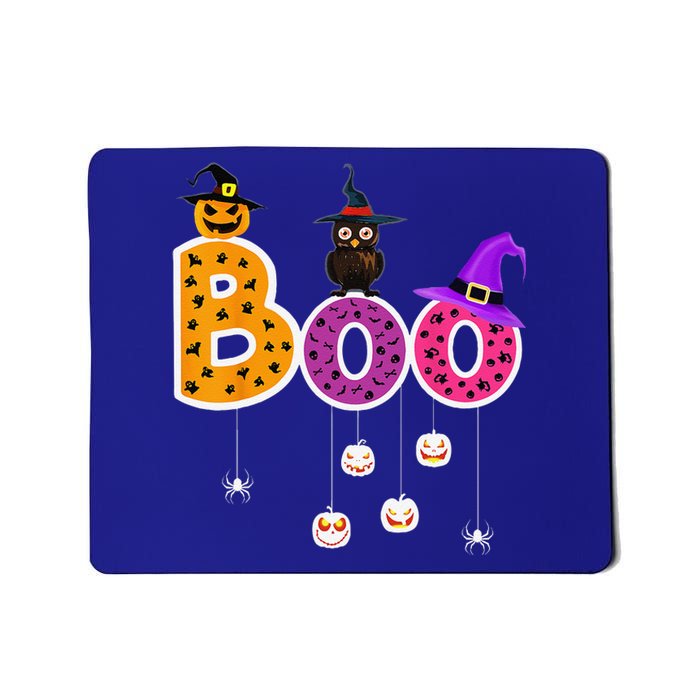 Boo Halloween Costume Spiders Ghosts Pumkin & Witch Hat Mousepad