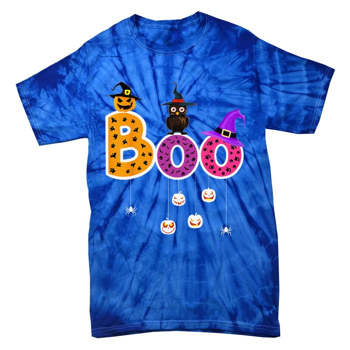 Boo Halloween Costume Spiders Ghosts Pumkin & Witch Hat Tie-Dye T-Shirt