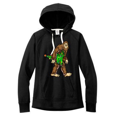 Bigfoot Hunter Christmas Tree Funny Women's Fleece Hoodie