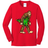 Bigfoot Hunter Christmas Tree Funny Kids Long Sleeve Shirt