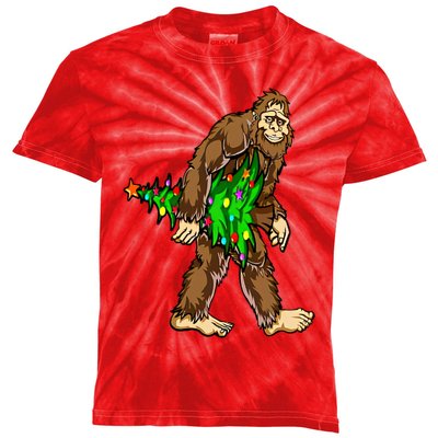 Bigfoot Hunter Christmas Tree Funny Kids Tie-Dye T-Shirt