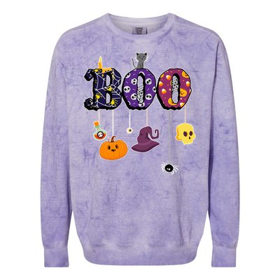 Boo Halloween Costume Spiders Ghosts Pumkin & Witch Hat Colorblast Crewneck Sweatshirt