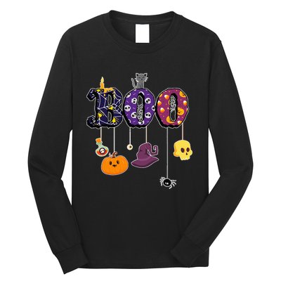 Boo Halloween Costume Spiders Ghosts Pumkin & Witch Hat Long Sleeve Shirt