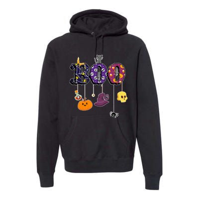 Boo Halloween Costume Spiders Ghosts Pumkin & Witch Hat Premium Hoodie