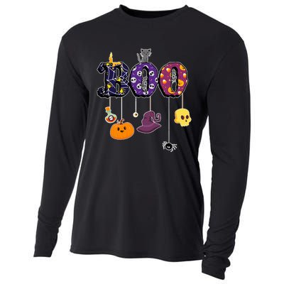 Boo Halloween Costume Spiders Ghosts Pumkin & Witch Hat Cooling Performance Long Sleeve Crew