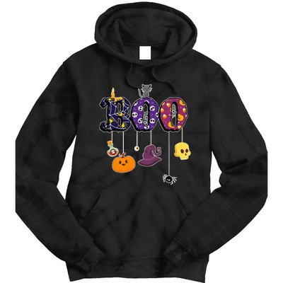 Boo Halloween Costume Spiders Ghosts Pumkin & Witch Hat Tie Dye Hoodie