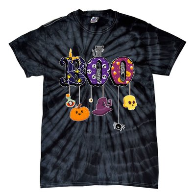 Boo Halloween Costume Spiders Ghosts Pumkin & Witch Hat Tie-Dye T-Shirt