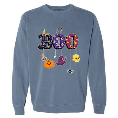 Boo Halloween Costume Spiders Ghosts Pumkin & Witch Hat Garment-Dyed Sweatshirt