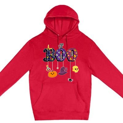 Boo Halloween Costume Spiders Ghosts Pumkin & Witch Hat Premium Pullover Hoodie