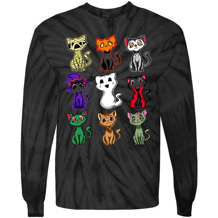 Boo Halloween Cat Cute Black Cat Costume For Girls Tie-Dye Long Sleeve Shirt