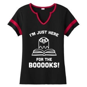 Booooks Halloween Cute Ghost Reading Books Library Gift Ladies Halftime Notch Neck Tee