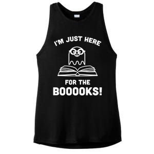 Booooks Halloween Cute Ghost Reading Books Library Gift Ladies PosiCharge Tri-Blend Wicking Tank