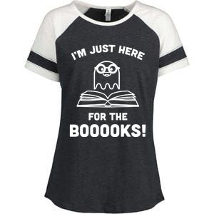 Booooks Halloween Cute Ghost Reading Books Library Gift Enza Ladies Jersey Colorblock Tee