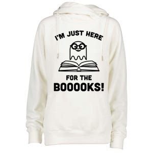 Booooks Halloween Cute Ghost Reading Books Library Gift Womens Funnel Neck Pullover Hood