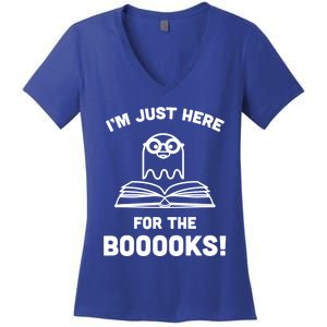 Booooks Halloween Cute Ghost Reading Books Library Gift Women's V-Neck T-Shirt