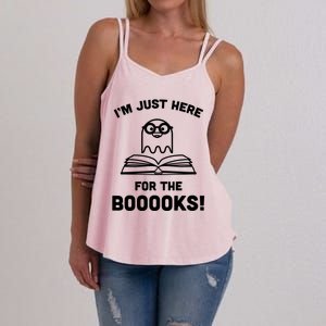 Booooks Halloween Cute Ghost Reading Books Library Gift Women's Strappy Tank