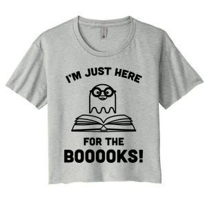 Booooks Halloween Cute Ghost Reading Books Library Gift Women's Crop Top Tee