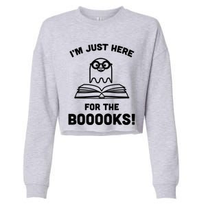 Booooks Halloween Cute Ghost Reading Books Library Gift Cropped Pullover Crew