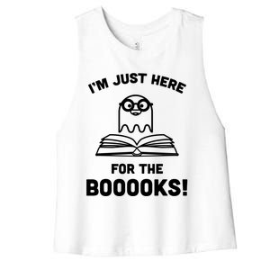 Booooks Halloween Cute Ghost Reading Books Library Gift Women's Racerback Cropped Tank