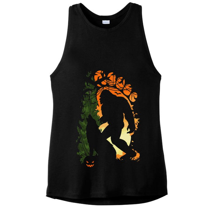 Bigfoot Halloween Costume Sasquatch Silhouette Wolf Howling Ladies PosiCharge Tri-Blend Wicking Tank