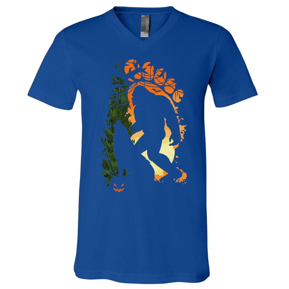 Bigfoot Halloween Costume Sasquatch Silhouette Wolf Howling V-Neck T-Shirt