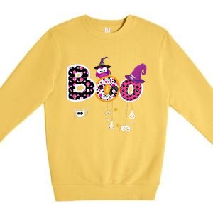 Boo Halloween Costume Spiders Ghosts Pumkin & Witch Hat Gift Premium Crewneck Sweatshirt