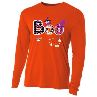 Boo Halloween Costume Spiders Ghosts Pumkin & Witch Hat Gift Cooling Performance Long Sleeve Crew