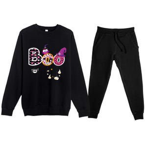 Boo Halloween Costume Spiders Ghosts Pumkin & Witch Hat Gift Premium Crewneck Sweatsuit Set