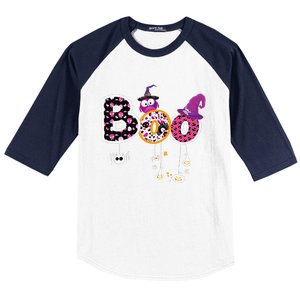 Boo Halloween Costume Spiders Ghosts Pumkin & Witch Hat Gift Baseball Sleeve Shirt