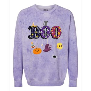 Boo Halloween Costume Spiders Ghosts Pumkin & Witch Hat Colorblast Crewneck Sweatshirt