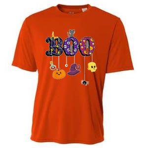 Boo Halloween Costume Spiders Ghosts Pumkin & Witch Hat Cooling Performance Crew T-Shirt