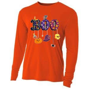 Boo Halloween Costume Spiders Ghosts Pumkin & Witch Hat Cooling Performance Long Sleeve Crew