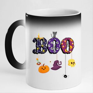 Boo Halloween Costume Spiders Ghosts Pumkin & Witch Hat 11oz Black Color Changing Mug