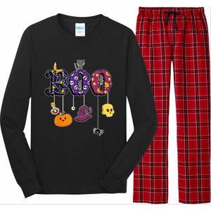 Boo Halloween Costume Spiders Ghosts Pumkin & Witch Hat Long Sleeve Pajama Set