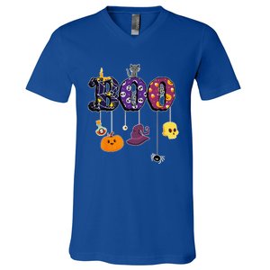 Boo Halloween Costume Spiders Ghosts Pumkin & Witch Hat V-Neck T-Shirt