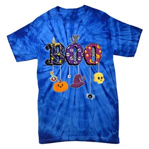 Boo Halloween Costume Spiders Ghosts Pumkin & Witch Hat Tie-Dye T-Shirt