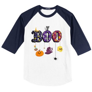 Boo Halloween Costume Spiders Ghosts Pumkin & Witch Hat Baseball Sleeve Shirt