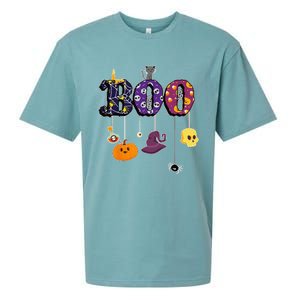 Boo Halloween Costume Spiders Ghosts Pumkin & Witch Hat Sueded Cloud Jersey T-Shirt